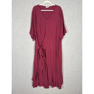 Isolde Roth Dress 18 20 Burgundy‎ Maxi Wrap Tie Modest Flowy Loose Lagenlook